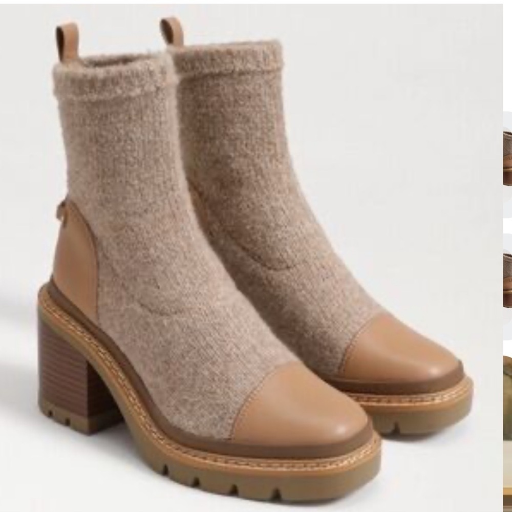 Sam Edelman Rozanna Knit Tan Ankle Booties w Block Heel- Size 7.5 NWOT